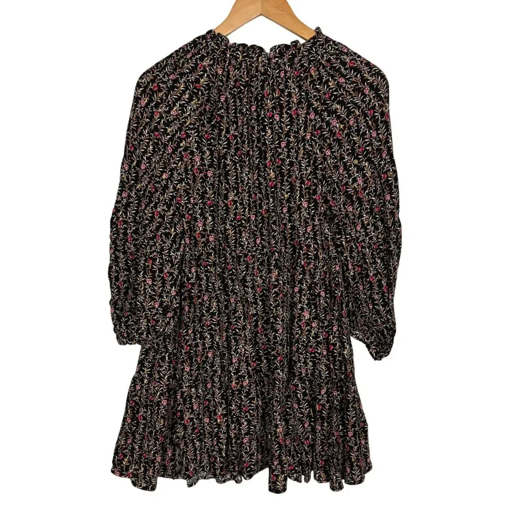 Zara Black Gold Red Floral Peasant Dress Girls 11-12